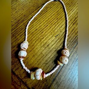 VTG Carved Bone Necklace Hand Tribal Carved Chunky patterned beads | Pale Pink